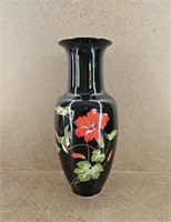 Vtg Japan Red & Black Iris Hand Painted Vase