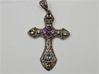 LG 925 Silver Cross w Ruby, Aqua, Amethist +