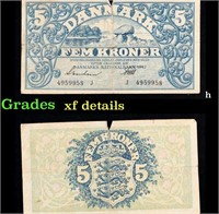 1942 Denmark 5 Kroner Banknote P# 30h Grades xf de