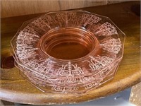 4 Pink Depression Glass Plates