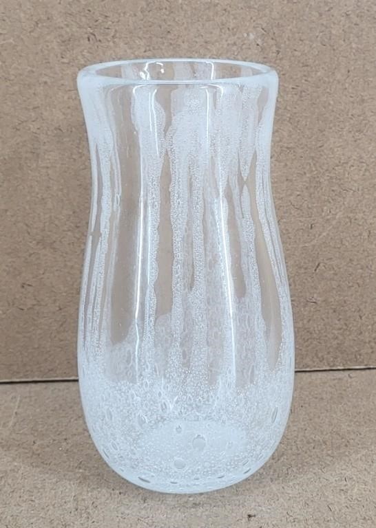 Art Glass Vase Clear Frosted Etched Design