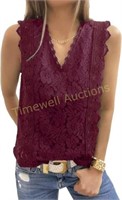 Astylish Womens Lace Trim Tunic Top Red  L/XL