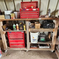 Wood Work Bench on Casters, approx 72" x 23" x 51"