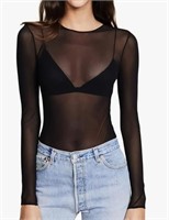 (New)Women's Mesh Tops Long Sleeve See Through