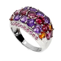 Natural Rhodolite Amethyst Citrine Ring