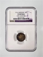 1916 MERCURY DIME NGC VF DETAILS OBV DAMAGE