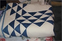 Queen-size blue/white quilt