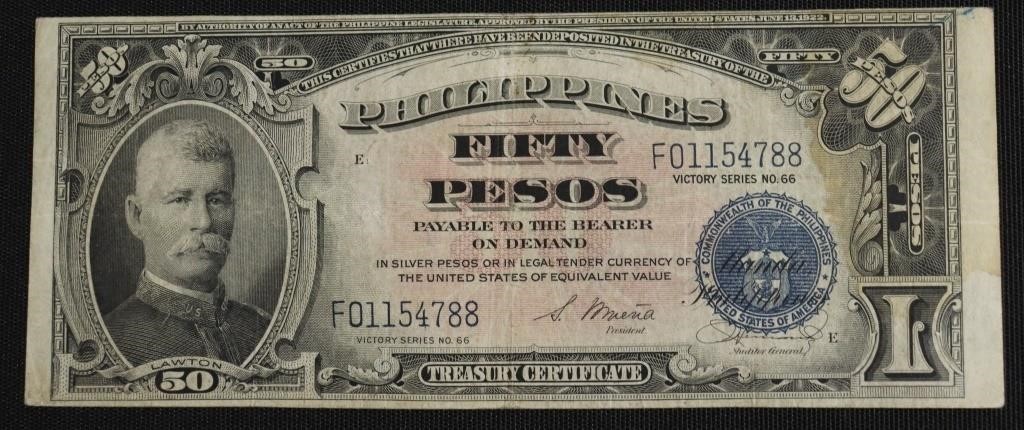 US PHILIPPINES 50 PESO VICTORY NOTE VF