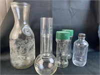 Vintage Beaker, Bottles And Vase