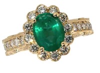 14k Gold 2.95 ct Natural Emerald & Diamond Ring
