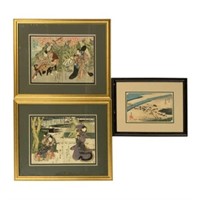 Lot of 3 Japanese Woodblock Prints - 2 Are Large.