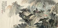 Framed Chinese Scroll Painting, Landscape w/Trees.