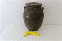 Large Brown Glaze Round Ceramic Vase W/ Lid
