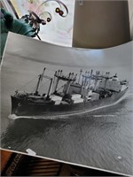 2 vintage black and white ship pictures