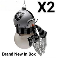 NEW Lot of 2 Oakland Raiders Blown Glass Ornament