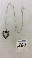 Ladies 10 K White Gold Heart Pendant Set w/ 54