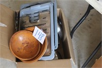 WOODEN BOWLS, BROILER PANS, MISC