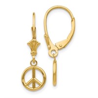 10 Kt 3-D Peace Symbol Leverback Earrings