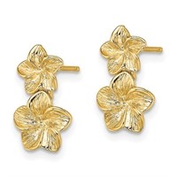 10 Kt Double Plumeria Flower Dangle Earrings