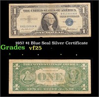 1957 $1 Blue Seal Silver Certificate Grades vf+