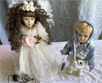 Porcelain doll tree topper and doll w/ scooter