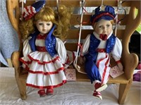 Porcelain dolls on bench