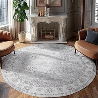 jinchan Round Rug 8ft Area Rug Persian Rug Grey