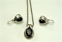 .925 Necklace Charm and Earrings with Dark Stones
