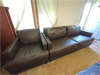 Dark Brown Leather sofa & chair - sofa is approx