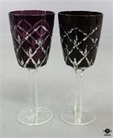 Purple Cut To Clear Crystal Wine Goblets / 2 pc