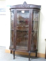 Antique Oak Curved Glass China Cabinet w/