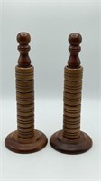Pair Wood Napkin Rings Sets on Holders