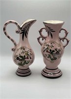 10" Pink Pastel Pottery Ewer & Vase Set