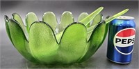 MCM Indiana Glass 12 Petal Green Salad Bowl