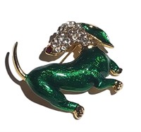 VTG CRYSTAL ENAMEL RED NOSE DACHSHUND BROOCH