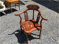 hand carved CORNER CHAIR - MOTHER OF PEARL INLAY -