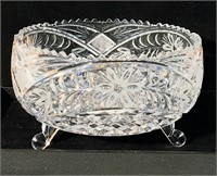 Old 8 inch Crystal Pressed Cut etched bowl footed