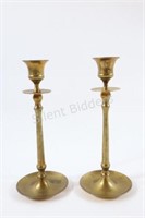 Solid Brass Tall Candle Holders w Drip Tray