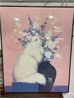 Sally Ross Framed Poster Of White Cat,