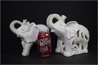 Two White Ceramic Elephants