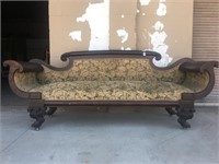 ANTIQUE CLAW FOOT SOFA WITH PAPER TRAIL