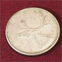 Silver 1965 Canada 25 Cent Coin