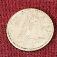 Silver 1955 Canada 10 Cent Coin