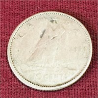 Silver 1959 Canada 10 Cent Coin