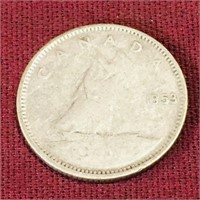 Silver 1953 Canada 10 Cent Coin