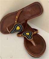 Hand Tooled Leather Sandals with Beadwork