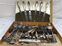 Box of vintage flatware forks spoons knives