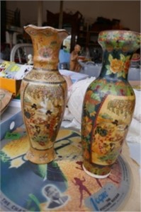 Pair Asian Vases 8"T
