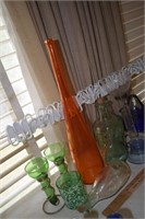 Tall Orange Vase & Interesting Glass Items