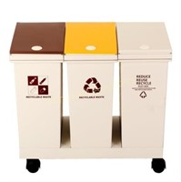 Foriy 60L 3-Compartment Trash Can with Wheels